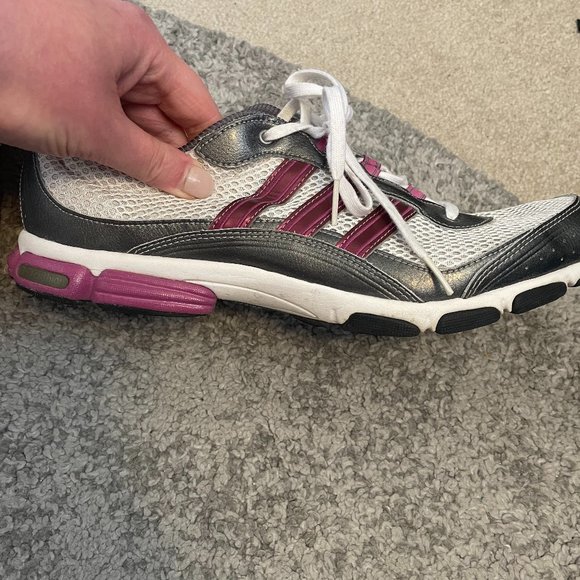 EUC Ladies Size 11 Adidas white and pink mesh 3d cushion lace up trainers - Picture 2 of 13